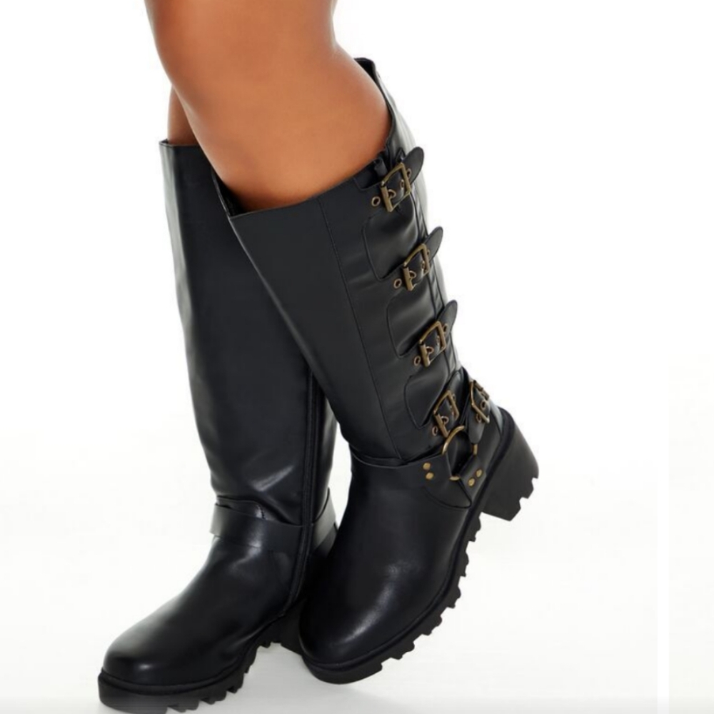 Faux leather luh sole knee boots wide calf